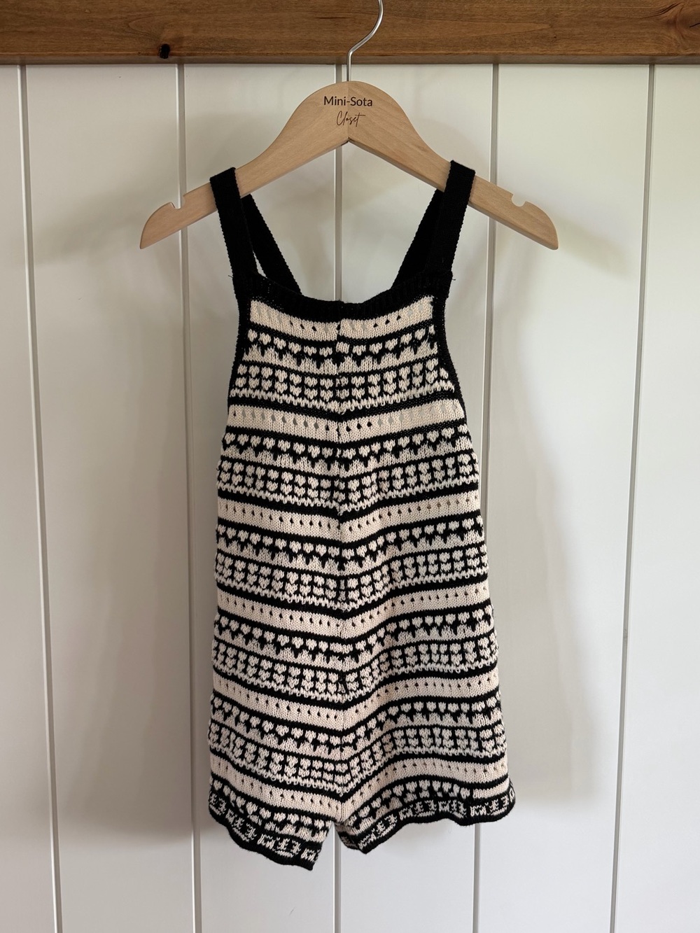Zara Black and Cream Striped Knit Romper Dress